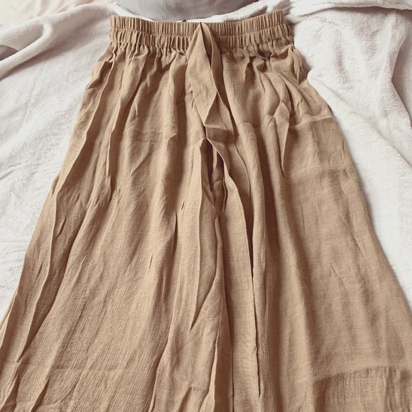 NWT PrettyLittleThing Stone Linen Palazzo Beach Pants - Picture 1 of 1